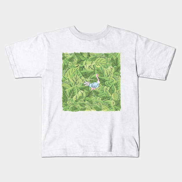 Ostrich in Leaves Kids T-Shirt by I-LAYDA